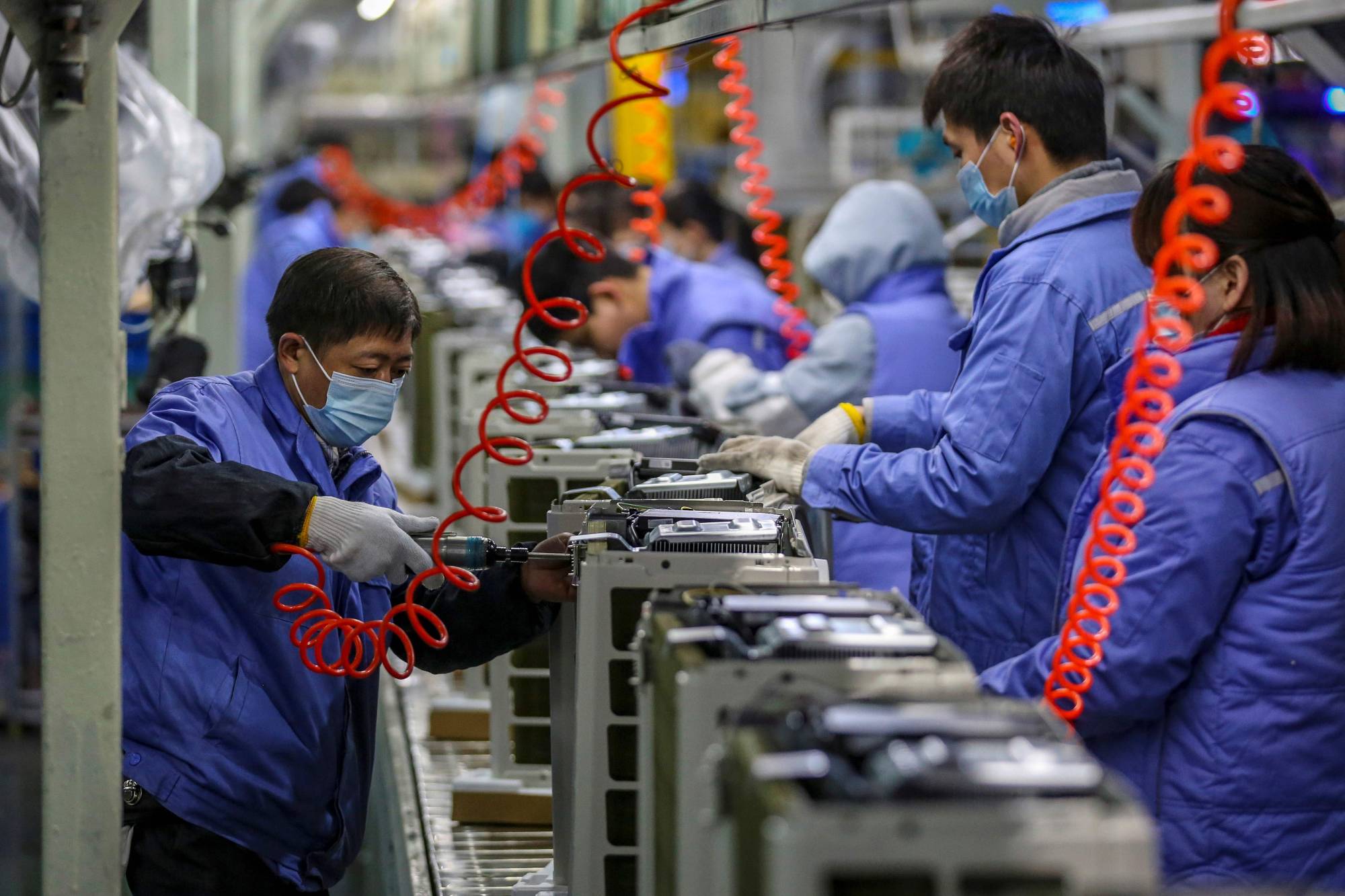 China's industrial production rose sharply in the first two months