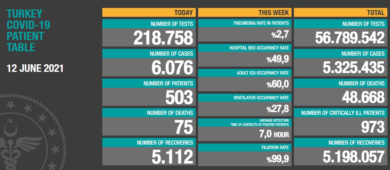 12 Haziran Koronavirüs Tablosu Açıklandı