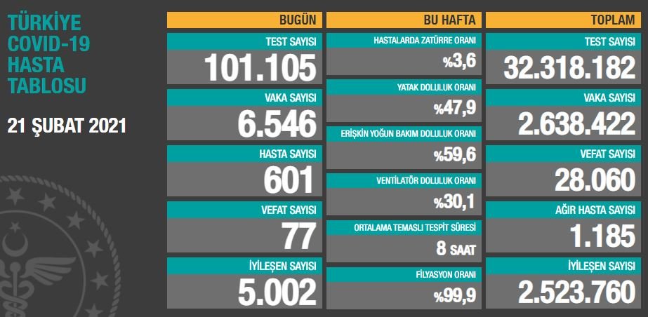 Daily Number of Cases in Turkey on February 21